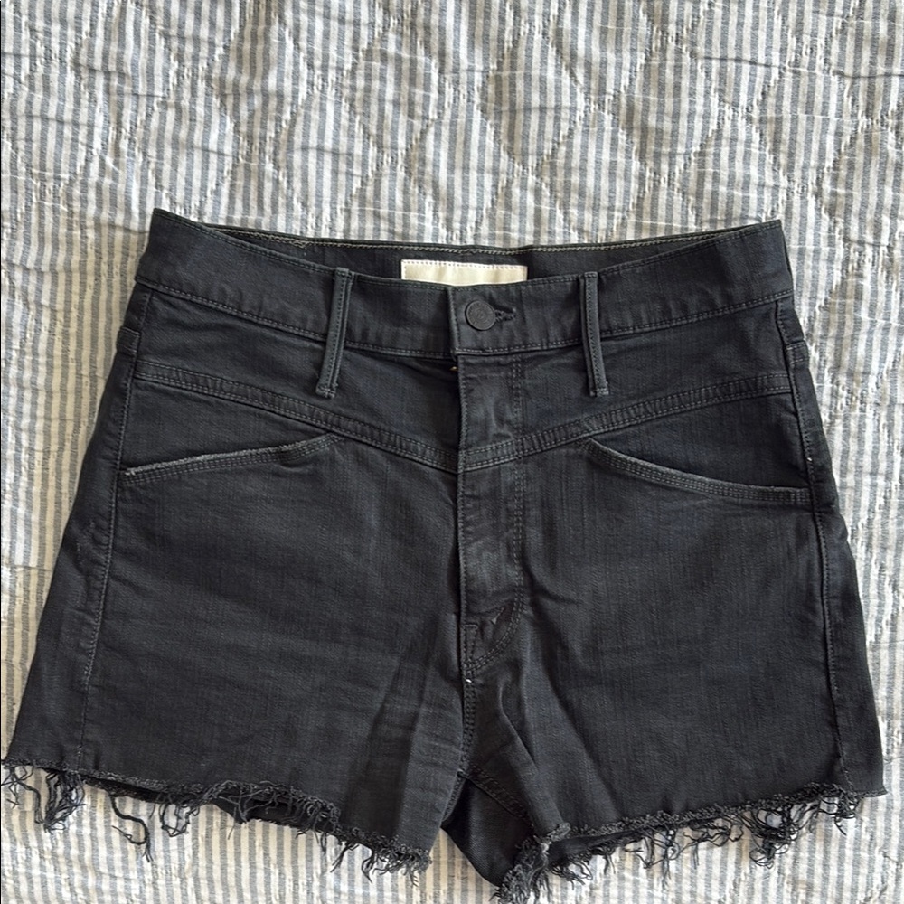 MOTHER Black Jean Shorts Distressed Cut-Off Style